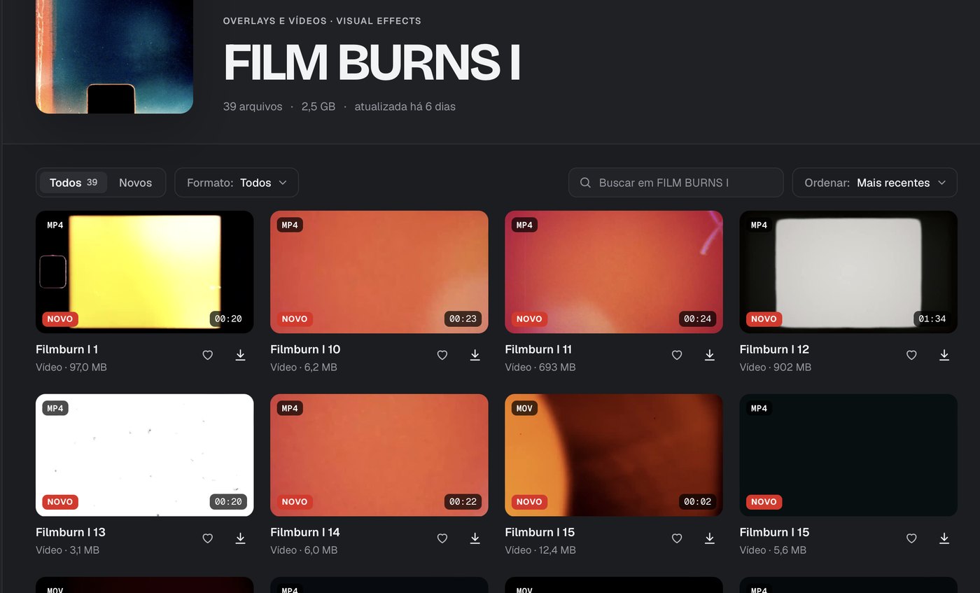 Tela do portal com os overlays da pasta Film Burns I